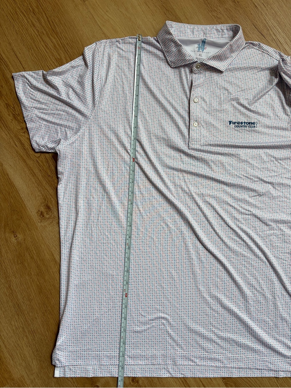 johnnie-O white pink blue Microdot Polo Golf Shirt Firestone Country Club XL - Picture 7 of 7
